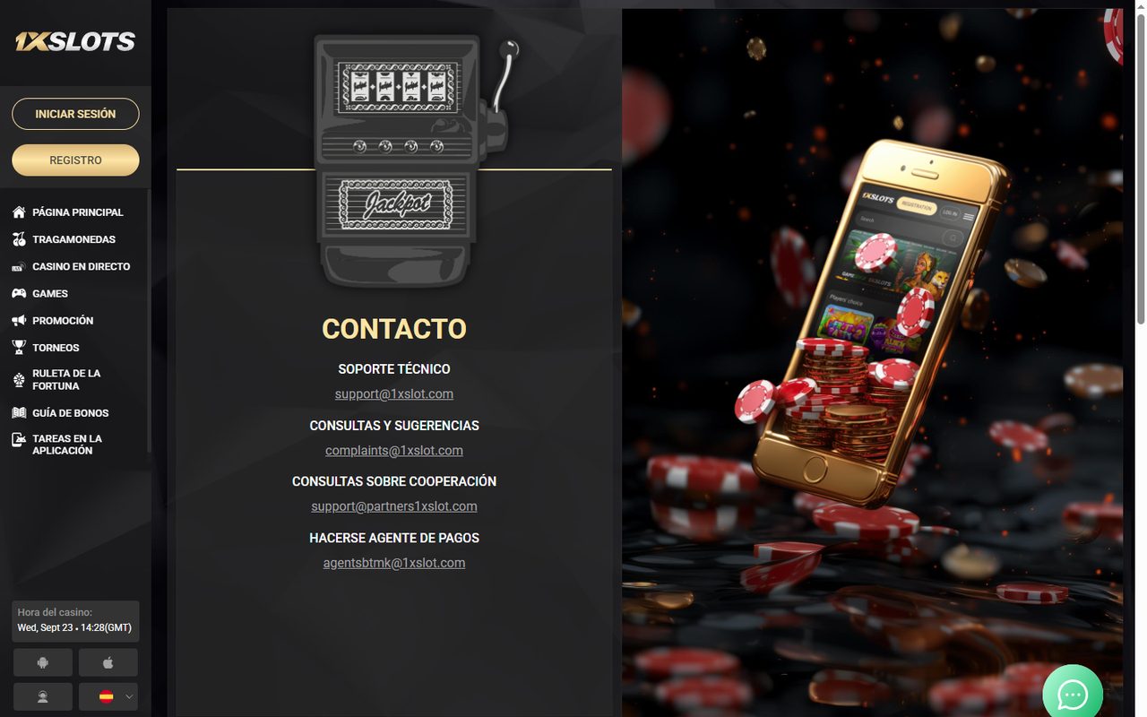 Contactos de 1xSlots: dirección de soporte