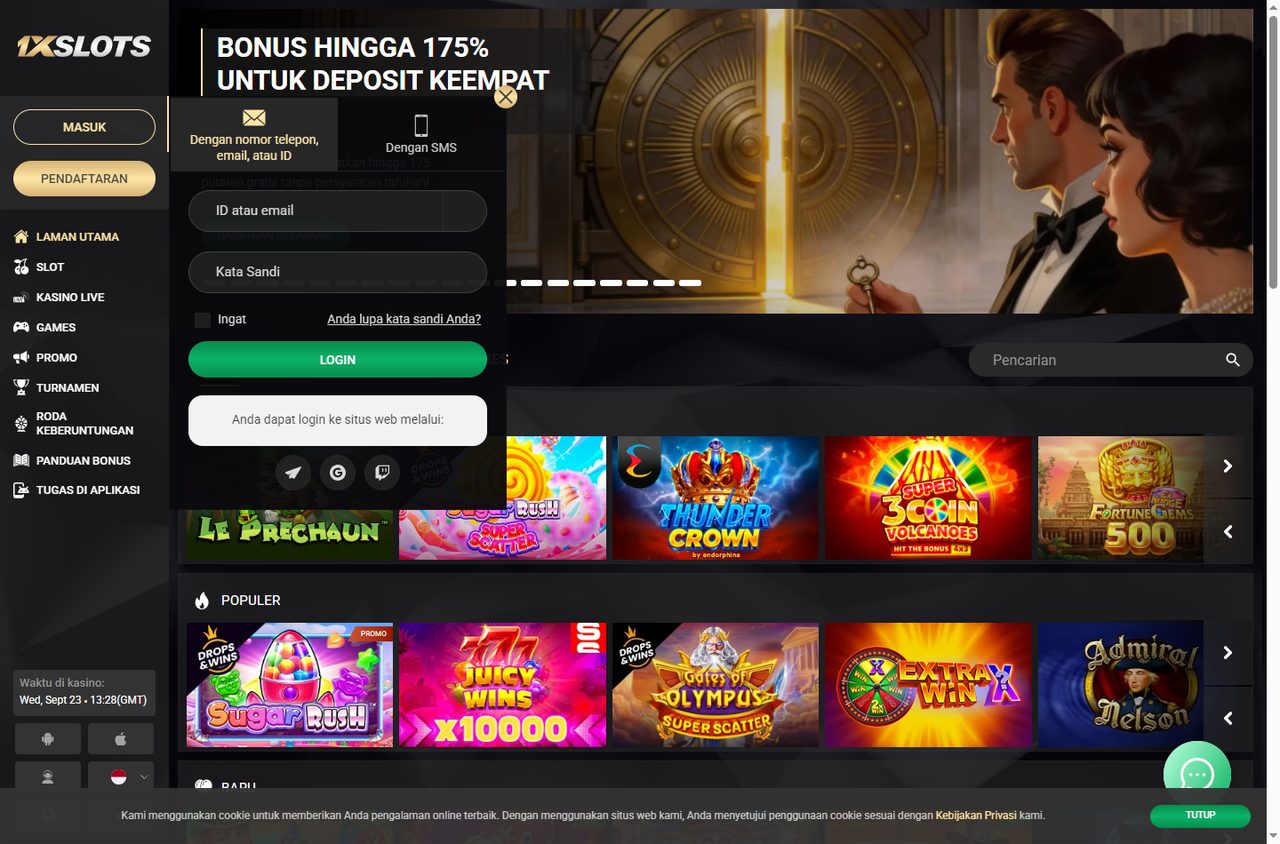 Formulir masuk 1xSlots: kolom login dan kata sandi