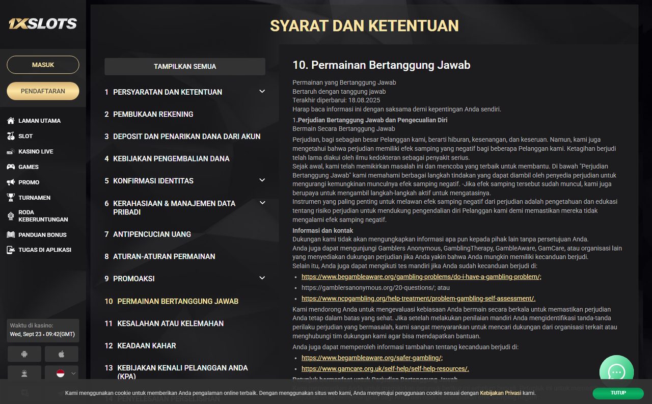 Bagian bermain bertanggung jawab di aturan 1xSlots